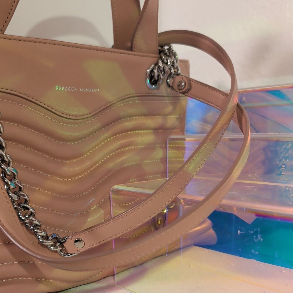 Rebecca Minkoff Brown Quilted Satchel Top Handle Bag Silver Hardware Chain Strap - Picture 7 of 14